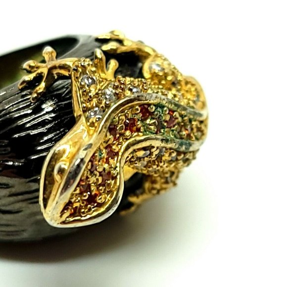 Elegant Iman CN Charcoal Gold Plated Pave Rhinestone Chameleon Cocktail Ring - Picture 1 of 10